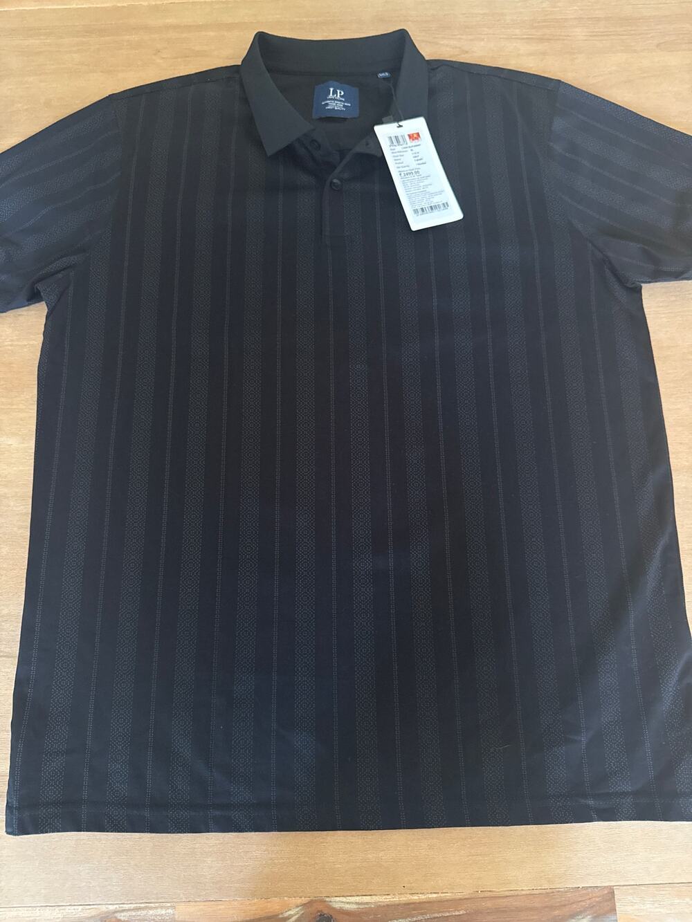 Louis Philippe Men Black Stripe Polo Neck T-Shirt Finest Quality Cotton XL NWT